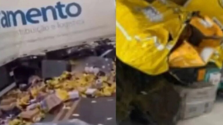 Caminhão do Mercado Livre tomba próximo a Araçás e carga é saqueada – Acorda Cidade