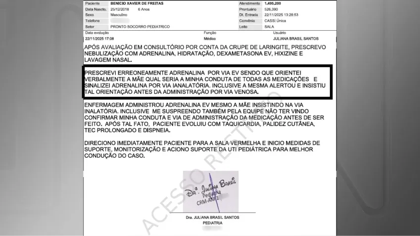 Médica Juliana Brasil reconheceu que receitou de forma errada a medicação para Benício • Reprodução