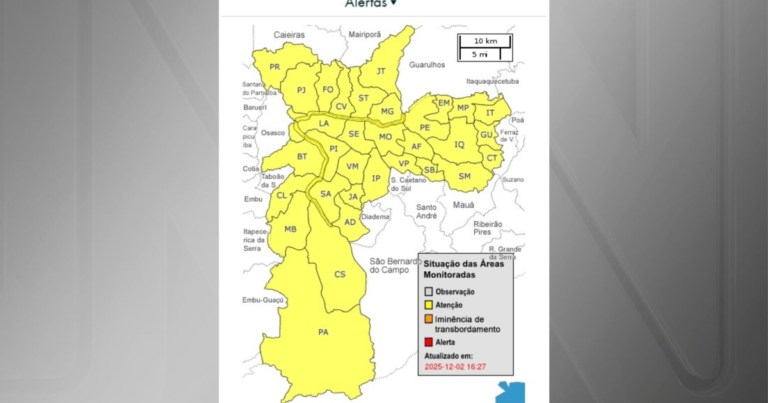 Capital paulista entra em estado de atenção devido às chuvas