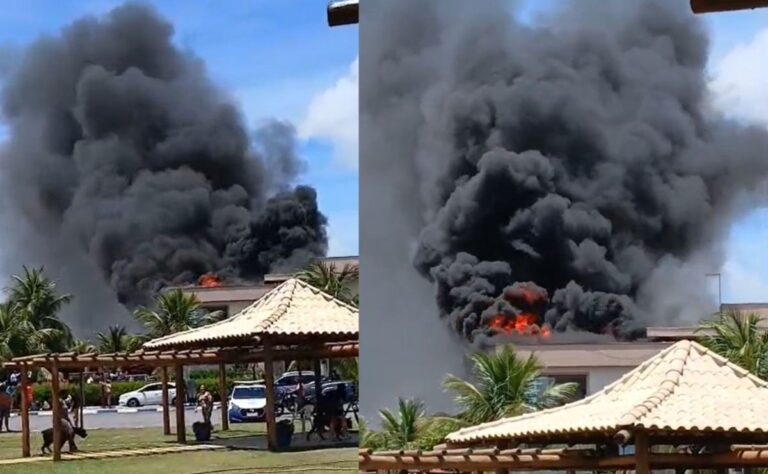 Casa pega fogo em condomínio de luxo de Guarajuba