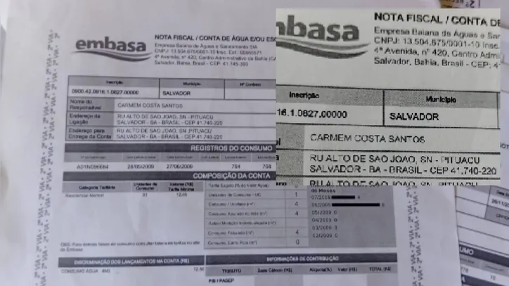 Conta de água em nome de dona Carmém