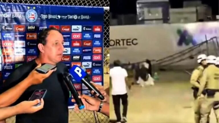 Coletiva com Rogério Ceni é interrompida após torre de iluminação do Estádio Adauto Moraes cair