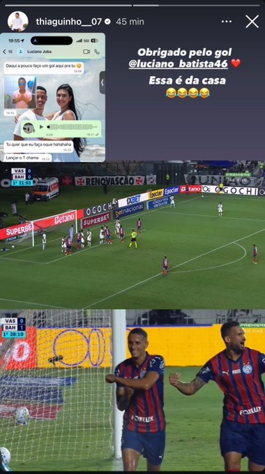 Juba homenageia joia que deixou o Bahia após prever gol contra o Vasco