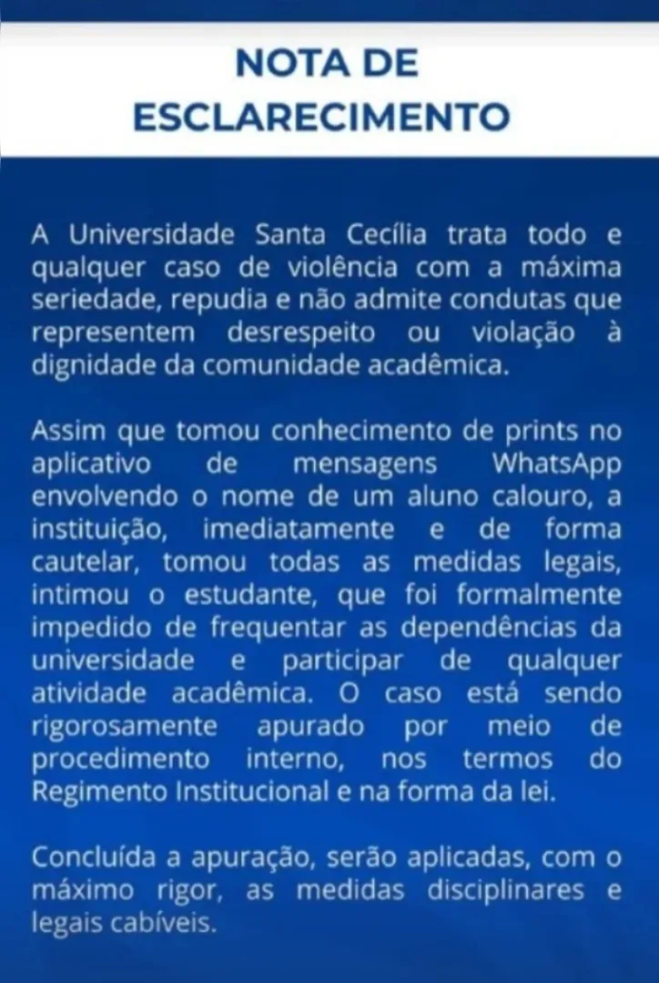 Nota da Unisanta