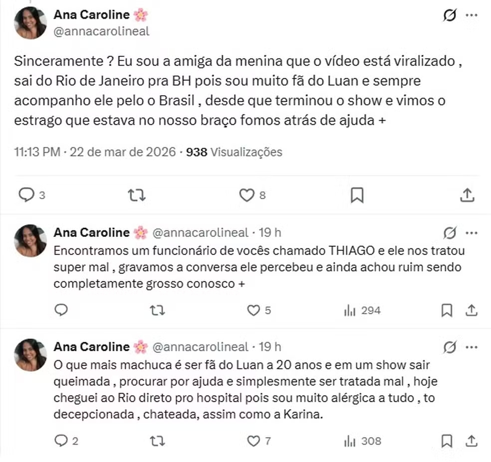 Relatos de fãs no X (antigo Twitter)